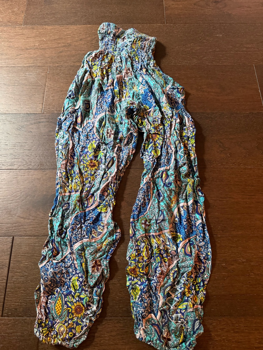 Smocked Waist Multi-Color Printed Harem Pants